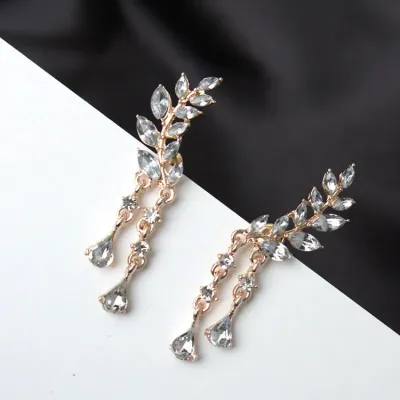 Crystal Drop Leaf Ear Cuff Earrings (1 Pair) 